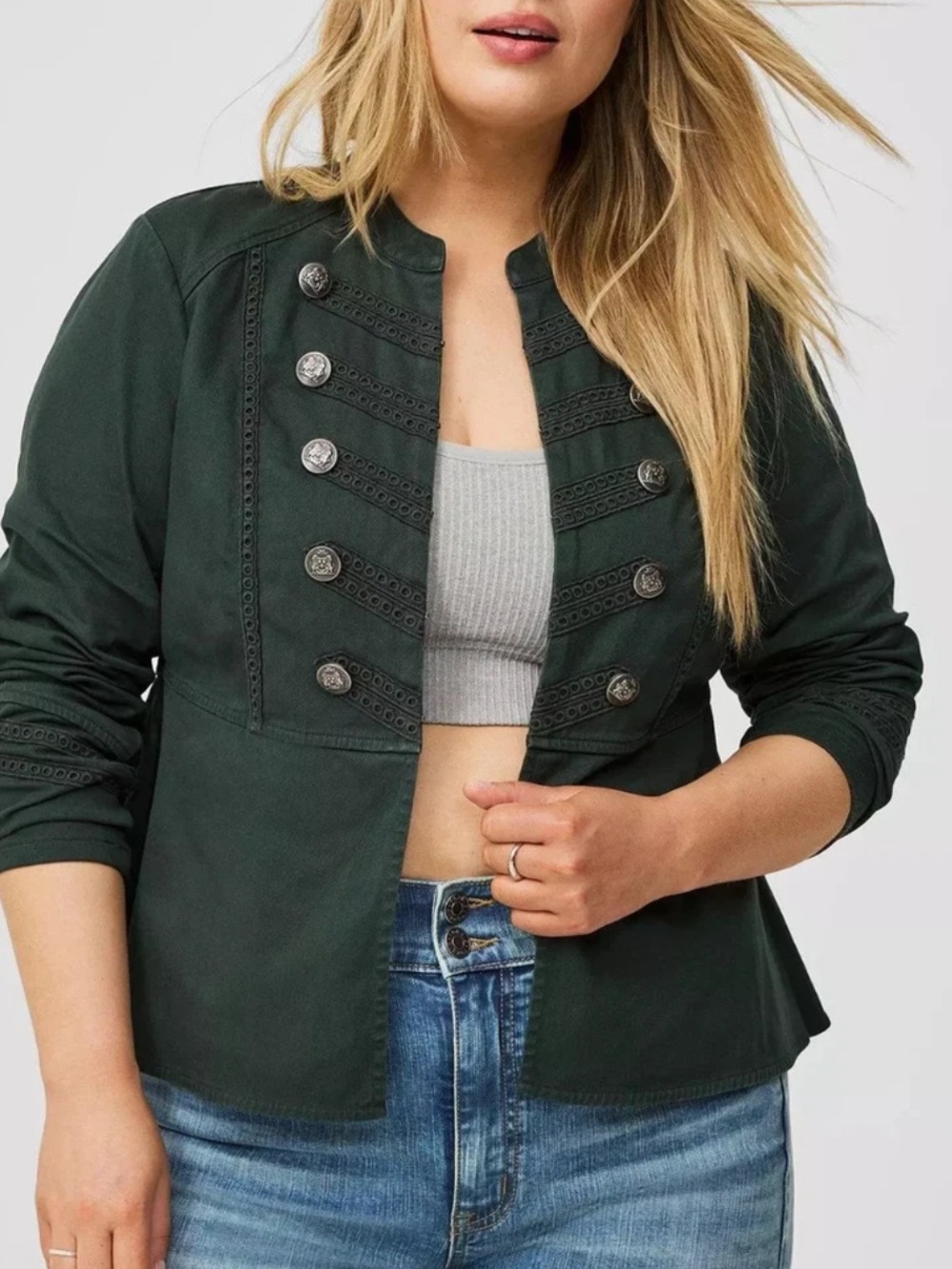 TORRID forest green military-inspired buttoned jacket - Picture 4 of 8